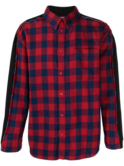Balenciaga Button-down Collar Checked Flannel And Cotton-jersey Shirt In Red,indigo