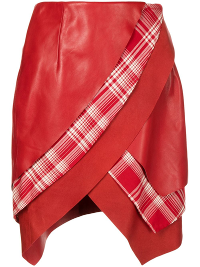 Rta Layered Leather Mini Skirt In Red
