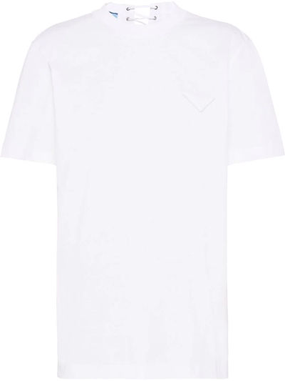 Prada Lace-up Back Jersey T-shirt In White