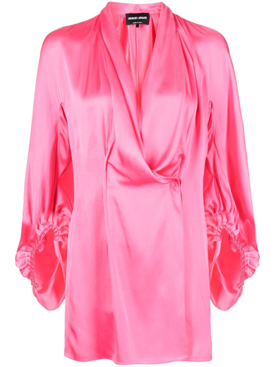 Giorgio Armani Draped-detail Silk Blouse In Fuchsia