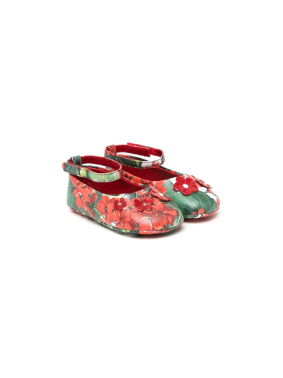 Dolce & Gabbana Kids' Floral Touch-strap Ballerinas In Red