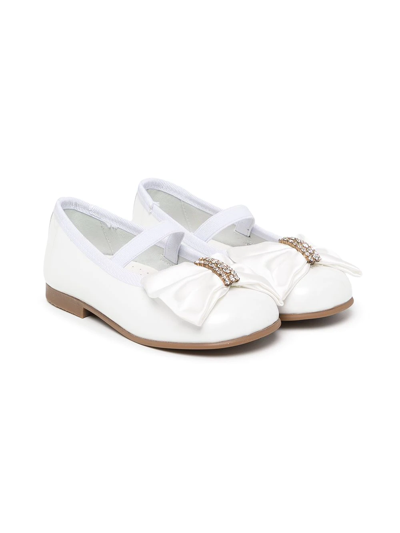 Andanines Kids' Crystal-embellished Bow Leather Shoes In White