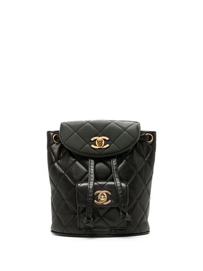 Pre-owned Chanel 1992 Mini Duma Diamond-quilted Backpack In Black