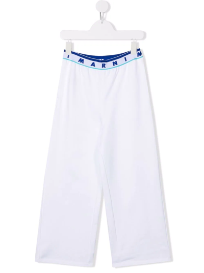 Marni Teen Logo-waist Wide-leg Trousers In White