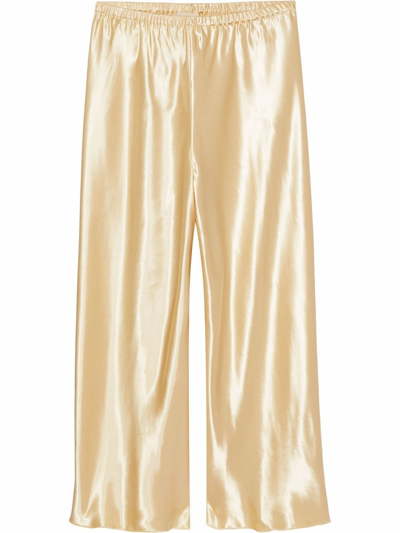 Khaite Lindy Cropped Silk-satin Wide-leg Pants In Gold