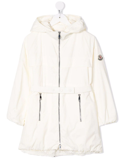 Moncler Kids' Zip-up Hooded Coat In White