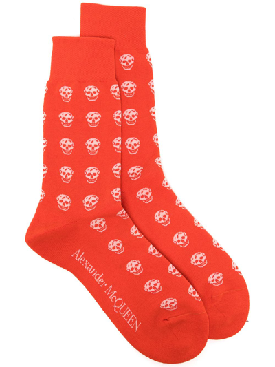 Alexander Mcqueen Skull-print Socks In Orange