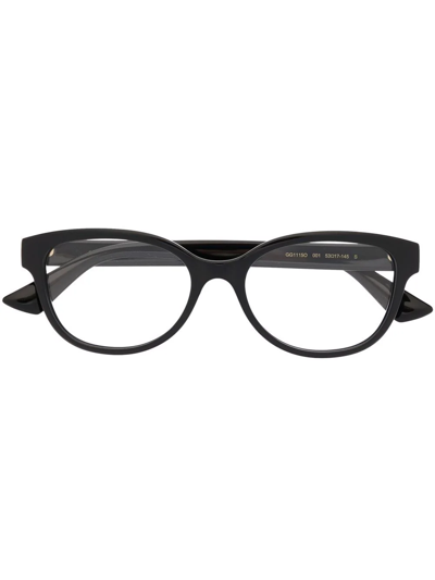 Gucci Round-frame Logo-plaque Glasses In Black
