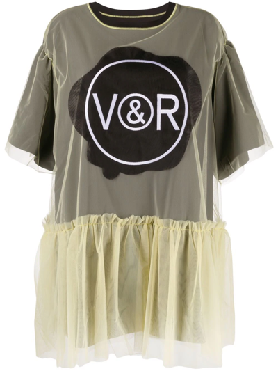 Viktor & Rolf Layered Logo-print Mini Dress In Yellow