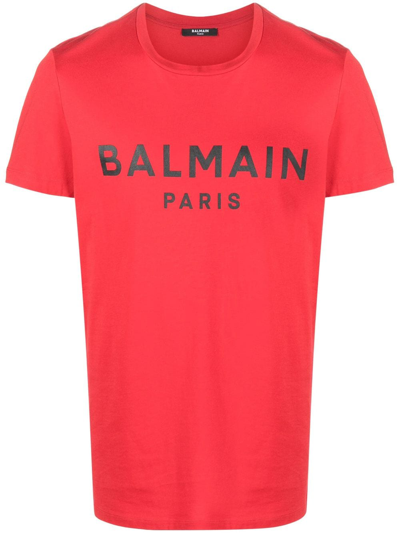 BALMAIN LOGO-PRINT COTTON T-SHIRT