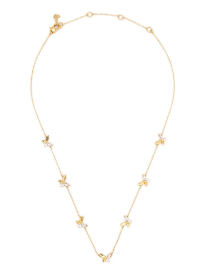 Kate Spade Gold-tone Crystal Social Butterfly Station Necklace, 17" + 3" Extender In Tan/beige