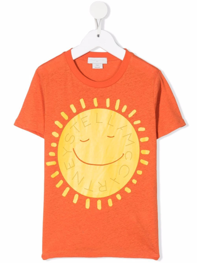 Stella Mccartney Kids' Stella Logo Sun-print T-shirt In Orange