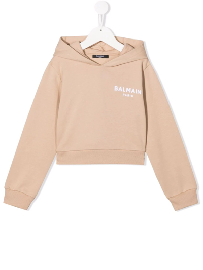 Balmain Kids' Logo-print Hoodie In Neutrals