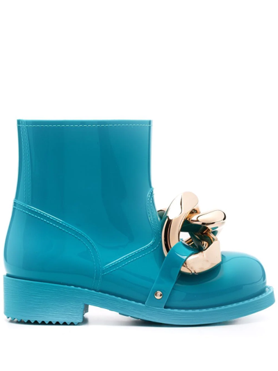 Jw Anderson Chain Rubber Ankle Boots In Blue