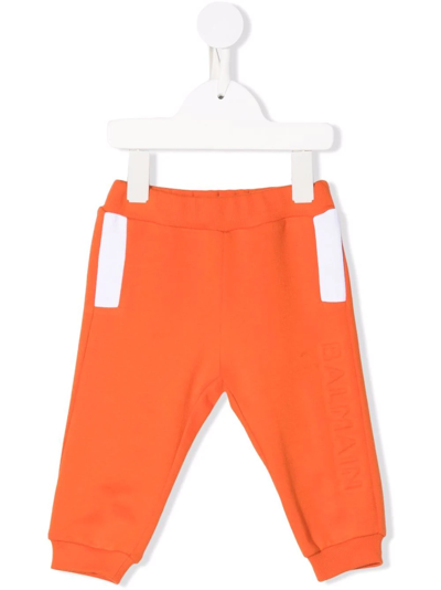 Balmain Babies' Logo压纹运动裤 In Orange