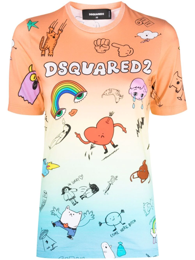 Dsquared2 Graphic-print Gradient T-shirt In Orange