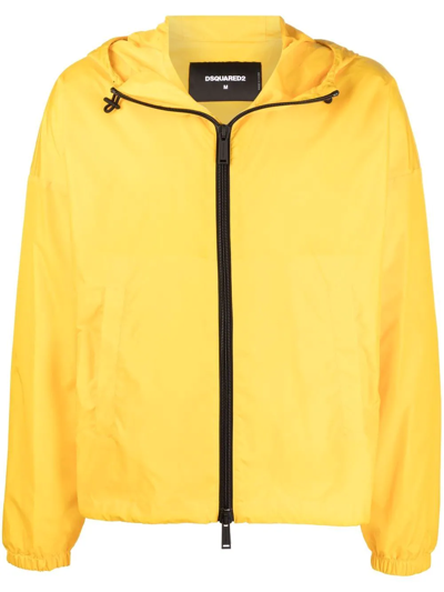 Dsquared2 Logo Zipped Hooded Jacket In Yellow