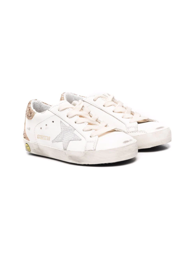 Golden Goose Kids'  White Super Star Gold Glitter Leather Trainers
