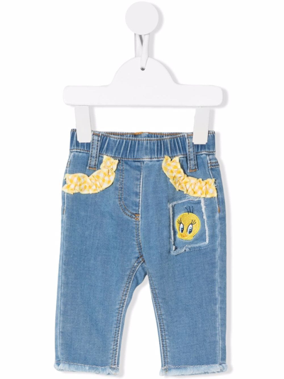 Monnalisa Babies' Patch-detail Slim-cut Jeans In Blue