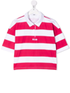 Msgm Teen Logo-embroidered Striped Polo Shirt In White