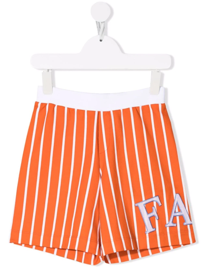 Fay Teen Embroidered-logo Striped Shorts In Arancio