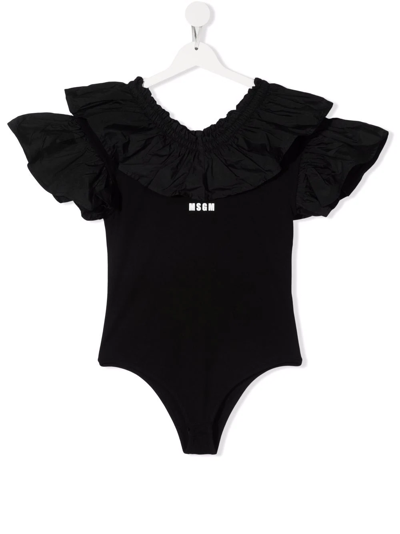 Msgm Girls Teen Black Ruffle Bodysuit