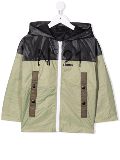 N°21 Kids' No.21 Green And Grey Zip Through Hooded Jacket