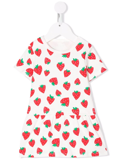 Stella Mccartney Babies' Strawberry-print T-shirt Dress In 白色