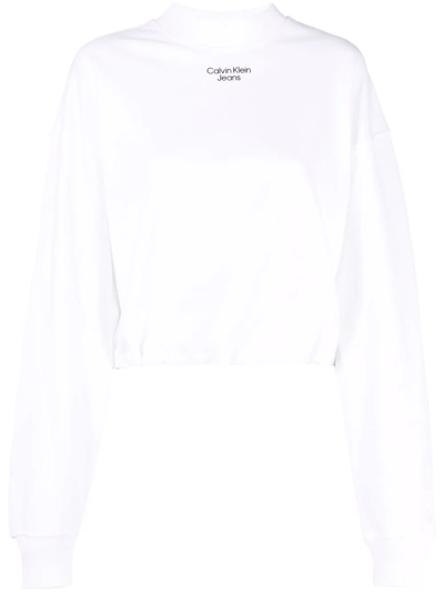 Calvin Klein Jeans Est.1978 Mock-neck Logo-print Sweatshirt In White