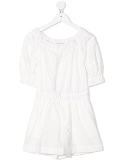 Brunello Cucinelli Kids' Wide-neck Cotton Playsuit In Panna