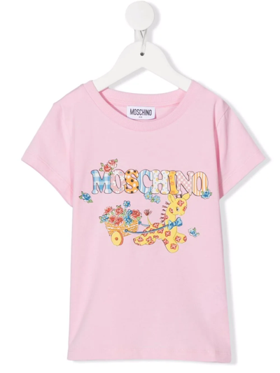 Moschino Kids Pink T-shirt With Calico Giraffe Print