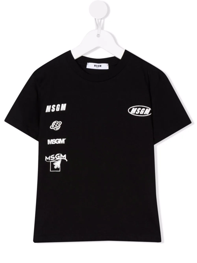 Msgm Kids' Logo Crew-neck T-shirt In Black