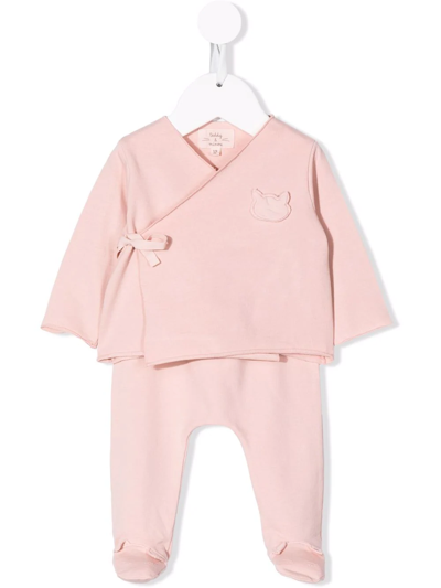 Teddy & Minou Side-tied Wrap Babygrow In Pink