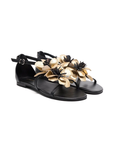 Florens Teen Metallic Floral Sandals In Black