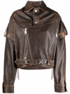 Manokhi Zipped Biker Jacket In Brown