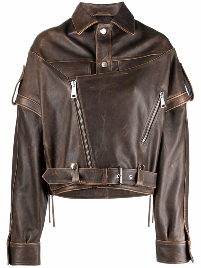 Manokhi Zipped Biker Jacket In Brown