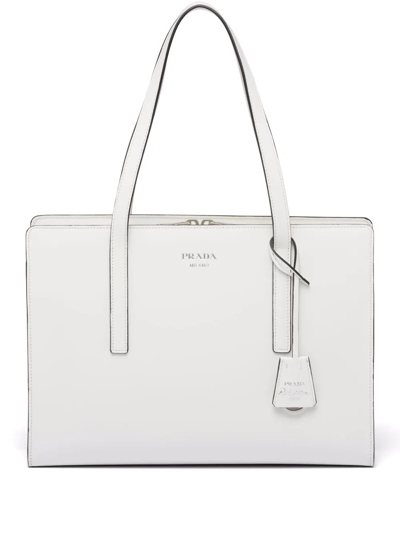 Prada Large Re-edition 1995 Leather Handbag In White