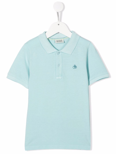 Scotch & Soda Kids' Logo Embroidered Polo Shirt In Blue