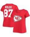 FANATICS WOMEN'S PLUS SIZE TRAVIS KELCE RED KANSAS CITY CHIEFS NAME NUMBER V-NECK T-SHIRT