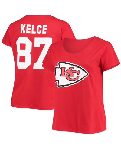 Fanatics Travis Kelce Red Kansas City Chiefs Plus Size Fair Catch Name & Number V-neck T-shirt