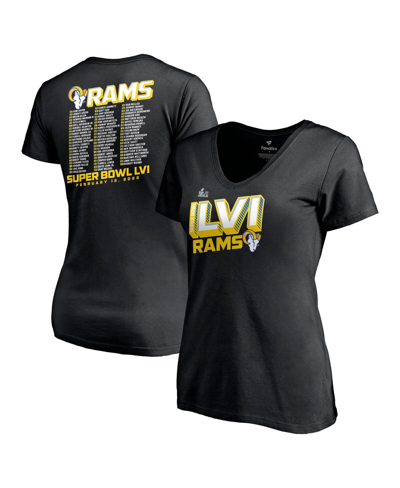 Fanatics Women's  Black Los Angeles Rams Super Bowl Lvi Bound Tilted Roster V-neck T-shirt