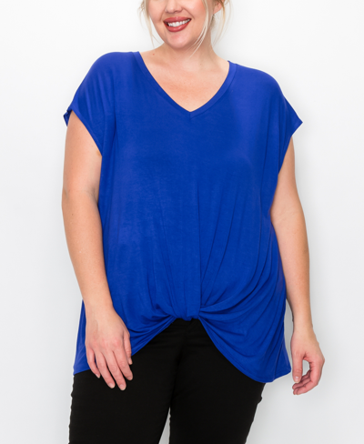 Coin Plus Size V-neck Rolled Sleeve Top In Royal