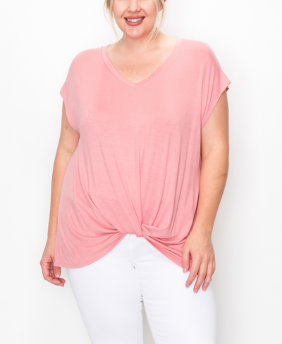 Coin Plus Size V-neck Twist Front Top In Dusty Pink