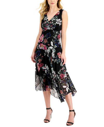 Connected Chiffon Floral-print Dress In Black