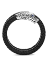 John Hardy Sterling Silver Legends Naga Double Coil Bracelet With Braided Black Leather & Sapphire Eyes