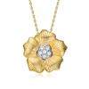 Rachel Glauber Rhodium And 14k Gold Plated Cubic Zirconia Floral Pendant Necklace In Two-tone