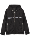 Givenchy Kids Black Lightweight Jacket With White Embroidered Logo And 4g Motif In Black