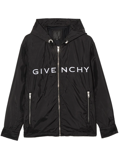 Givenchy Kids Black Lightweight Jacket With White Embroidered Logo And 4g Motif In Nero