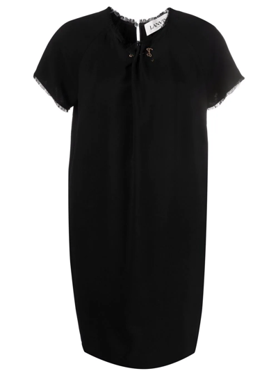 Lanvin Gathered-detail Short-sleeve Dress In Black