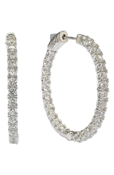 Suzy Levian Pave Cz Hoop Earrings In White